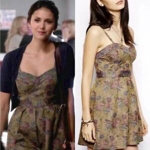 540. FREE PEOPLE FLORAL TAPESTRY STRAPLESS BUSTIER COCKTAIL DRESS